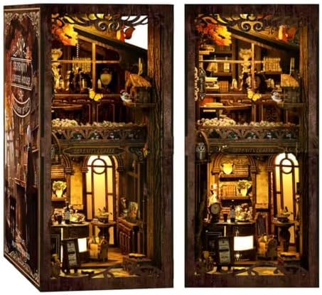 Book Nook Serenity Coffee House 3D Wooden DIY Miniature Kit with LED Lighting - Vintage Bookshelf Decor for Adults by Unknown