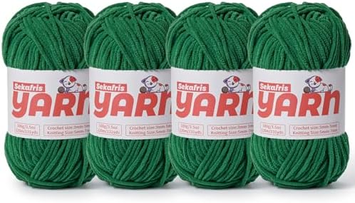 4 Pack Plush Chunky Chenille Yarn for Crocheting, Soft Fluffy Velvet Yarn for Crocheting Amigurumi, Fuzzy Baby Blanket Knitting 400g/524yds Bulky(4 Green) by Sekafris
