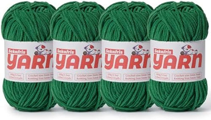4 Pack Plush Chunky Chenille Yarn for Crocheting, Soft Fluffy Velvet Yarn for Crocheting Amigurumi, Fuzzy Baby Blanket Knitting 400g/524yds Bulky(4 Green) by Sekafris