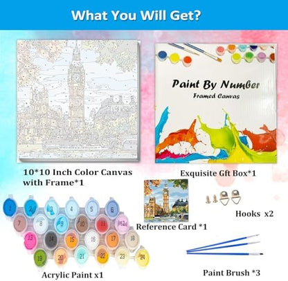 Artunion Framed Paint by Numbers Kit for Adults Beginners & Kids Ages 8-12,Big Ben Paint by Number with Frame,London City Paint by Numbers Kit on Canvas 10 * 10 Inch Without Easel - Image 4
