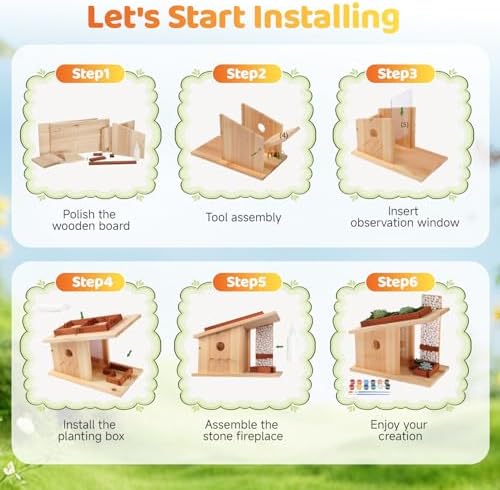 Modern Birdhouse Woodworking Kit, Natural Cedar Wooden birdhouses for Outdoors with Paint Set, Creative DIY Birdhouse Gift, Build Your Own Bird House Kit - Image 4