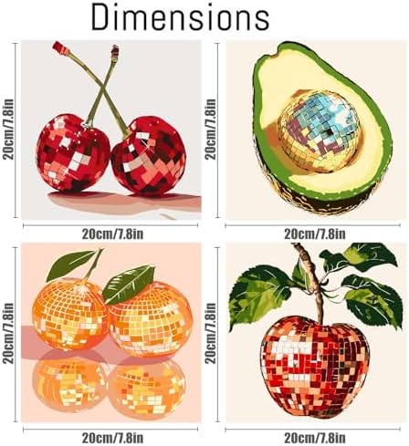Canrichshop 4 Pack Disco Ball DIY Paint by Number Beginners,Fruit Oil Painting Adults' Paint-by-Number Kits,Acrylic Paint Kit with Frame for All Ages,Easy Paint by Numbers Kids on Canvas 8x8inch - Image 2