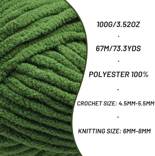 3 Pack Chunky Chenille Yarn for Crocheting, Baby Yarn for Crocheting Soft Blankets, Bulky Yarns for Crochet Amigurumi, 300g (223yds) Fluffy Velvet Yarns for Hand Knitting (3 Pine Green) - Image 2
