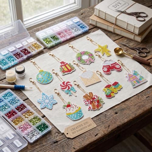LAKEQUILL Festive Holiday 12 Pcs 5D Diamond Painting Keychain Kit - Image 7