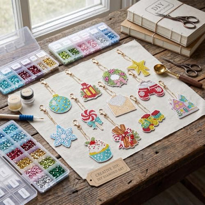LAKEQUILL Festive Holiday 12 Pcs 5D Diamond Painting Keychain Kit - Image 7