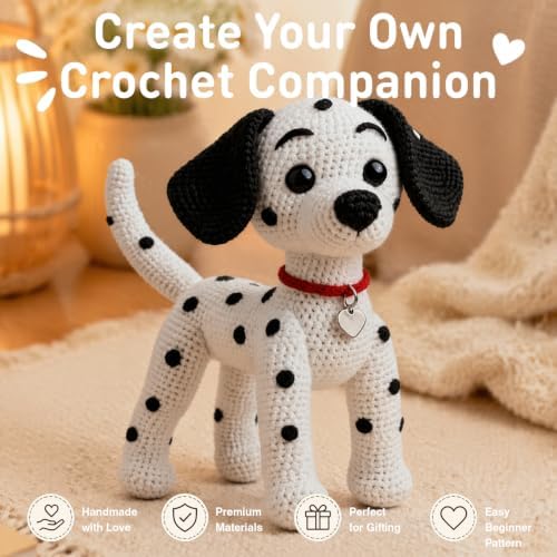 DIY Crochet Dalmatian Dog Kit for Beginners – Amigurumi Spotted Dog Stuffed Animal Knitting Kit with Yarn, Safety Eyes, Heart Tag & Instructions – Easy Beginner Crochet Craft Gift for Adults - Image 5