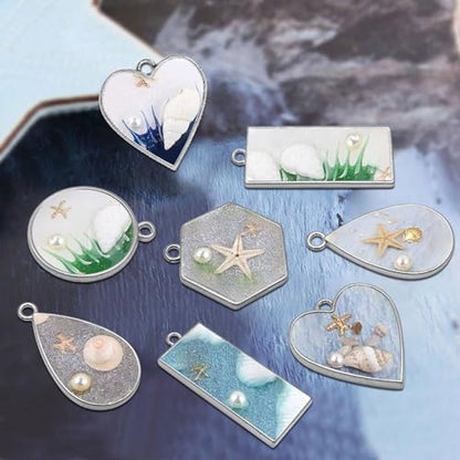 Oubaka 50pcs Open Bezels 5 Styles Open Frame Pendant Open Back Bezel Pendants Geometric Hollow Frame Pendant for Resin Casting, Necklace, Earrings, Pressed Flower, DIY Crafts(White K) - Image 7
