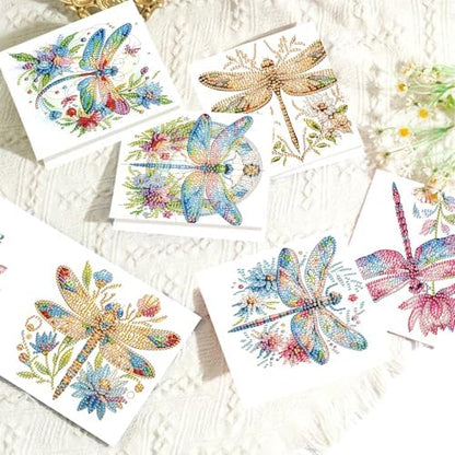 Tontut 6pcs 5D DIY Diamond Painting Kit Greeting Card,Diamond Handmade Greeting Card with Envelope, Holiday Gift Congratulations Colourful Dragonfly - Image 5