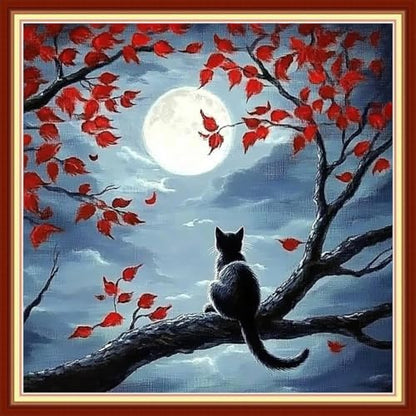 Redxing Stamped Cross Stitch Kits Embroidery kit for Beginners Adults Full Range of Embroidery Patterns Starter Kits DIY Printed Cross Stitch Kits Needlepoint Kits 11CT-Cat Admiring Moon 18x18 inchs by RedxingStampedCrossStitchK