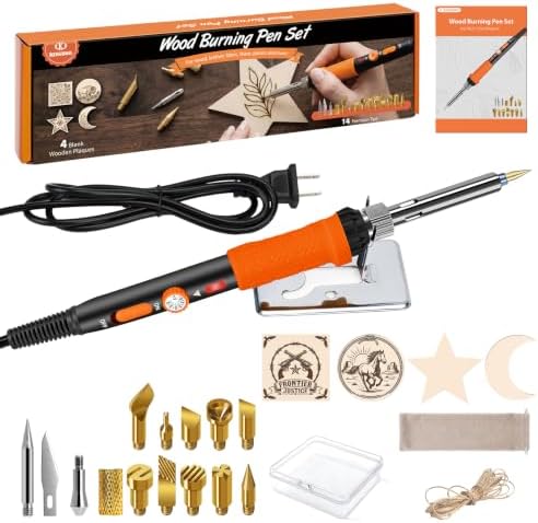 Wood Burning Kit, 23pcs Wood Burning Pen Adjustable Temperature 200-450°C by KKERNOWO