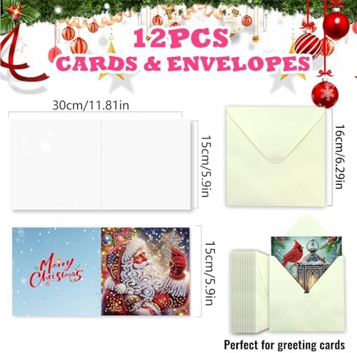 YOKUSHI 12 PCS Diamond Art Painting Christmas Greeting Cards with Envelopes, Snowman Craft DIY Card Making Kits for Adults Gifts (Christmas) - Image 2