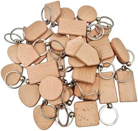YOZIEMQ 30PCS Wood Engraving Blanks Key Chain，Wood Keychain Blanks，Assorted Unfinished Wooden Key Tag Key Ring for DIY Gift Crafts Christmas Ornaments Laser (30) - Image 3