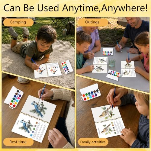 North American Bird Watercolor Workbook for Beginner, Watercolor Painting Book with 12 Different Pretty Bird Designs Include Cardinal Robin Song Birds, Water Coloring Book Set with Palette and Brush - Image 6