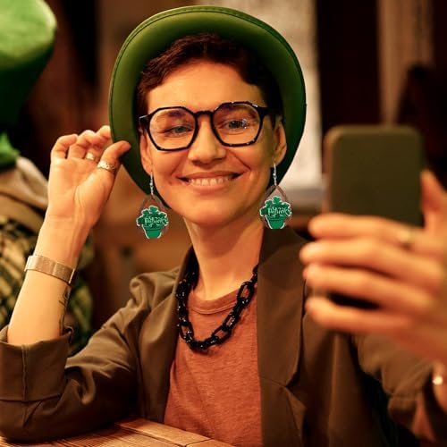 EEE ELECRELIVE 20Pcs St. Patrick's Day Earring Charms Wooden Dangle Earrings Green Leaf Wood Earrings Teardrop Wood Pendants Shamrock Charms with Earring Hooks for Women Jewelry - Image 6