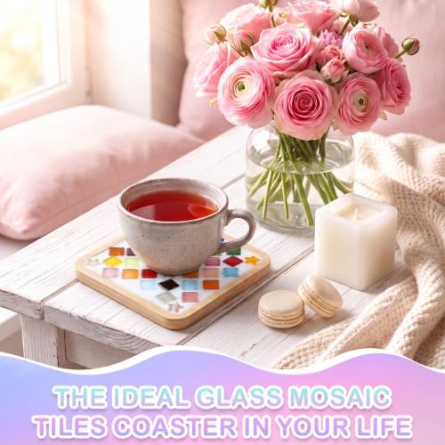 Reallnaive 6 Sets Mosaic Coaster Kit with Glass Tiles,Vintage Style - Image 4