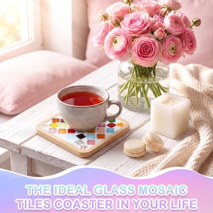 Reallnaive 6 Sets Mosaic Coaster Kit with Glass Tiles,Vintage Style - Image 4