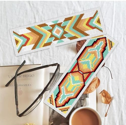 BEUNITONE Cross Stitch Bookmarks Kit 6 Pcs Geometric Pattern DIY Bookmarks Cross Stitch Kits for Beginners Boho Floral Fabric Bookmark Kit Traditional Decorative Counted Knitting Kit 8''x2.4'' - Image 5