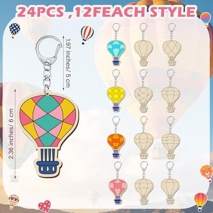 RattanView 24 Pcs Hot Air Balloon Craft Color Your Own Keychains - Image 2