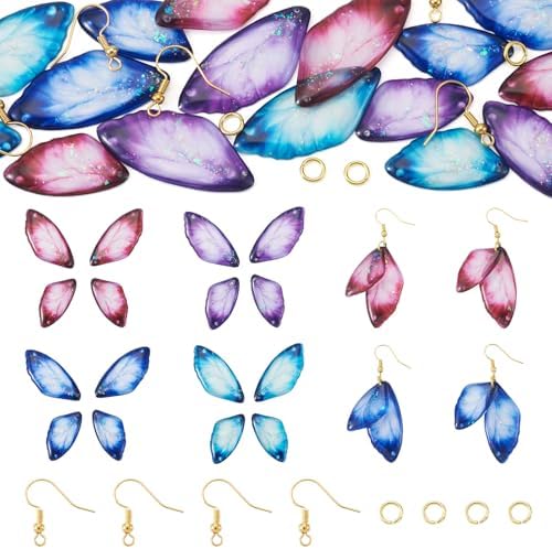 FASHEWELRY 16Pcs Resin Dragonfly Wing Charms Pure Color Insect Wing Earring Pendants Transparent Fairy Wings Charms with Earring Hooks Jump Rings for Necklace Bracelet Crafts Jewelry Making by FASHEWELRY