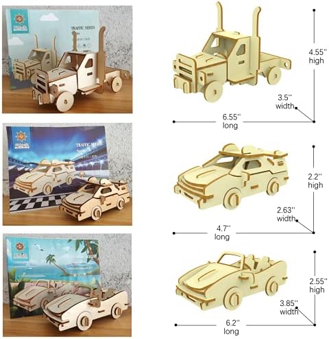 3D Wooden Car Puzzle, 6 Piece Set Wooden Car Brain Teaser Puzzles, DIY Assembly Build Model Kits, Wood Crafts STEM Gifts for for Adults & Teens Birthday Gifts Christmas - Image 3