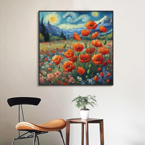 Yezavesu Framed Paint by Numbers Kit for Adults Starry Night, Flowers - Image 2