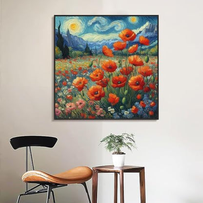 Yezavesu Framed Paint by Numbers Kit for Adults Starry Night, Flowers - Image 2