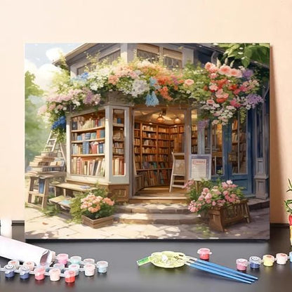 MaiMMaledy Paint by Numbers Kit for Adults Beginners Canvas Pictures with Framed Drawing Painting Acrylic Pigment with Wooden Triangle Easel Bookstore 8Wx12L inch - Image 3