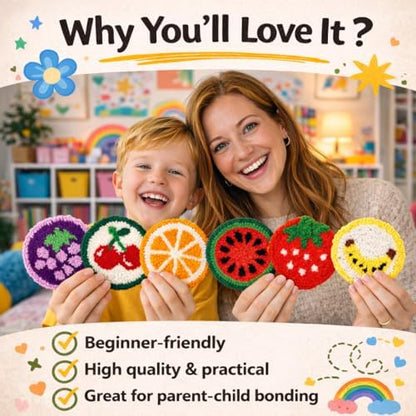 Punch Needle Coaster Kit for Adults Beginners, Easy Punch Embroidery Starter Set with Instructions – Fun Mug Rug Making Kit for Table Decor & Festival DIY Gifts (6pcs Cute Fruits) - Image 5