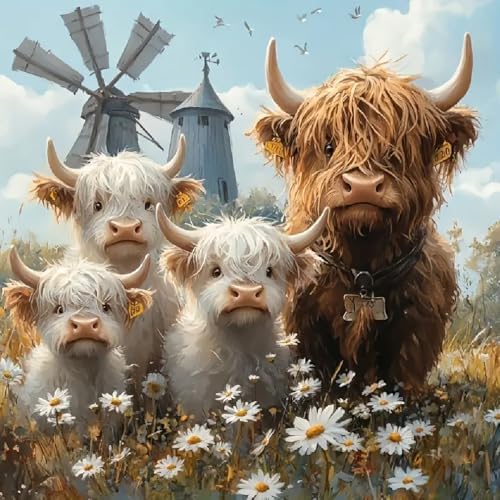 VIGEGU Cattle Paint by Numbers Kit for Adults Beginner,Easy Adult Paint by Number Kits on Canvas DIY Painting for Beginners Art by Numbers for Home Wall Decor 16x16 Inch by VIGEGU