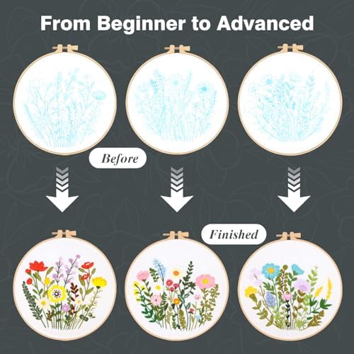 3 Pack Embroidery Kits for Beginners, Flower Pattern Kit for Adults Starter - Image 4