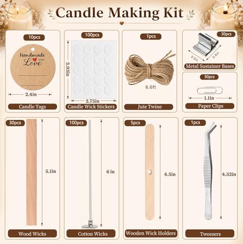 Candle Wicks for Candle Making Kit Supplies, 130 Pcs with 100 Cotton & 30 Crackling Wood Wicks for Soy Beeswax Candles, Holders & Stickers, Handmade Gifts Set (6 inch) - Image 2
