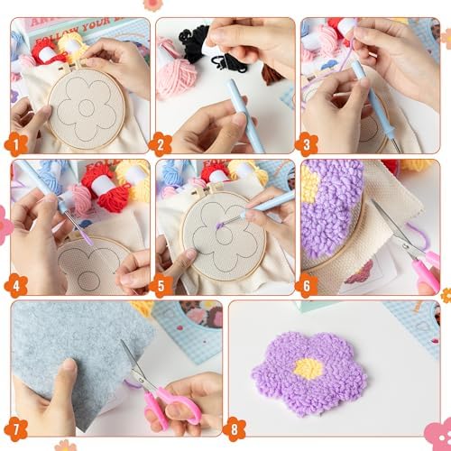 WATINC Punch Needle Coaster Kit - 6 Pattern DIY Craft for Beginners, Flower - Image 3