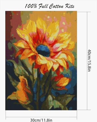 MjhRcll Flowers Stamped Cross Stitch Kits,Daisy Embroidery Starter Kit for Beginners,Cross Stitch Kits for Adults 12×16 Inch - Image 2