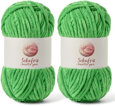 Chenille Yarn for Crocheting Size 5 Bulky Yarn, 2 Christmas Green by Sekafris