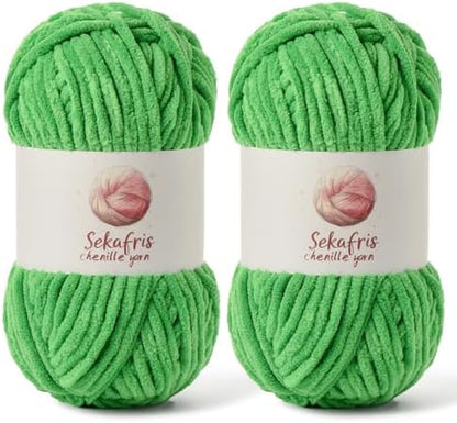 Chenille Yarn for Crocheting Size 5 Bulky Yarn, 2 Christmas Green by Sekafris