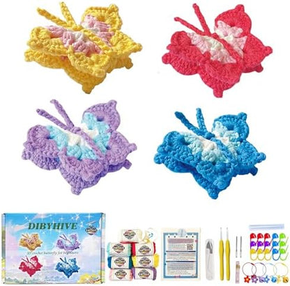 DIBYHIVE Crochet Kit for Beginners,Complete Video Tutorials,3D Butterfly Crochet Kit,Suitable for Adults and Kids,Includes Explanations of Basic Crochet Stitches by Unknown