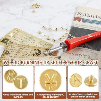 Wood Burning Tip Set, 26 Letters Wood Burning Tip Kit Copper Letter Number Soldering Iron Stencils DIY Embossing Carving Head Tools Wood Burning Set for DIY Embossing and Carving Crafts Wood Burning - Image 5