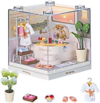 Miniature House DIY Bathroom Spa Kit with Acrylic Display Case by Qudify