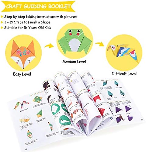 Origami Paper for Kids, 300 Sheets Colorful Origami Paper Kit 5.5Inch, 100 Origami Projects & Easy Origami Book Origami Kit for Kids, Creativity Training & Brain Development Origami Set for Kids - Image 4