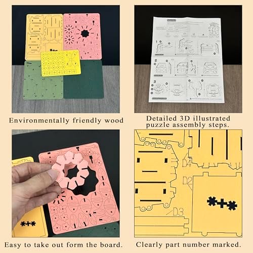 3D Flower Wooden Puzzles for Adults DIY Wooden Flowers Model Kit Building Set Crafts for Adults to Build, Botanical Collection/Ideal Creative Gift Ideas/Housewarming (Ball Cactus) - Image 3