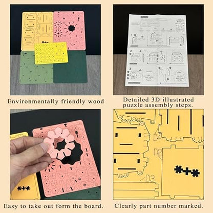 3D Flower Wooden Puzzles for Adults DIY Wooden Flowers Model Kit Building Set Crafts for Adults to Build, Botanical Collection/Ideal Creative Gift Ideas/Housewarming (Ball Cactus) - Image 3