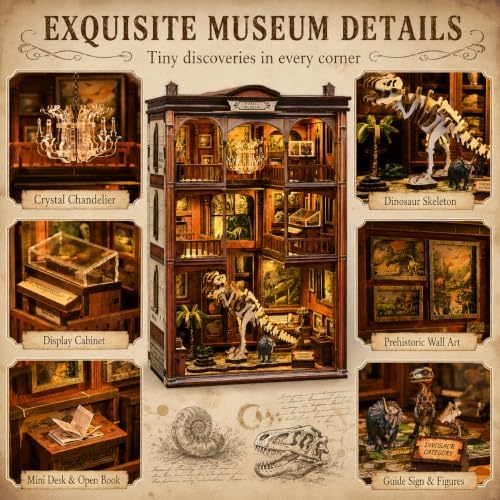 Fossil Museum Book Nook Kit for Adults, Dinosaur 3D Puzzle with LED Light - Image 6