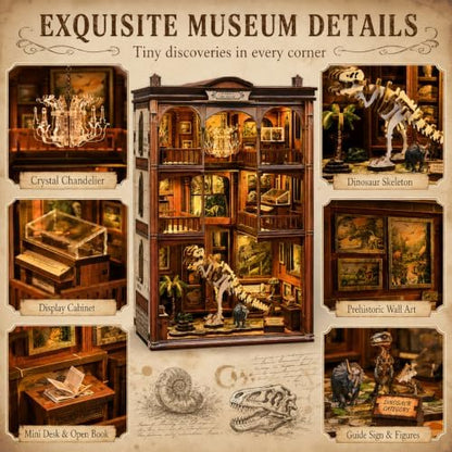 Fossil Museum Book Nook Kit for Adults, Dinosaur 3D Puzzle with LED Light - Image 6
