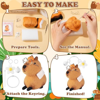 Capybara Needle Felting Kit - 5 Set Cute Animal DIY Doll Wool Craft Set with Felt Tool Instruction Foam Mat, DIY Needlework Keychain Craft for Adults Beginners Christmas Birthday Gift (Style 3) - Image 3