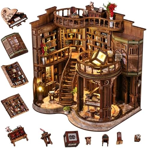 Dreamy Book Hall Book Nook Kit – DIY Miniature Dollhouse 3D Wooden Puzzle, Multi-Layer Vintage Library with LED Warm Light, Premium Imported Wood Bookends, Creative Gift for Adults & Teens by WelcometoHavefunfun