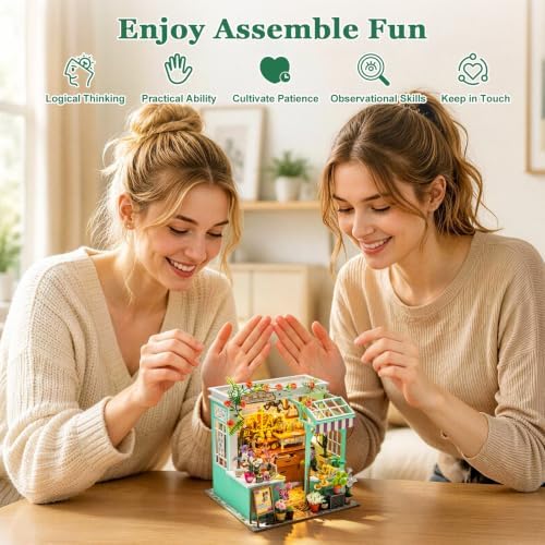 DIY Miniature House Kit, Alice Garden Tiny 3D Wooden House Making Set for Adults, Dollhouse Bookshelf Decor with Furniture & LED Lights, Christmas Birthday Greenhouse Craft Gift for Friend - Image 6