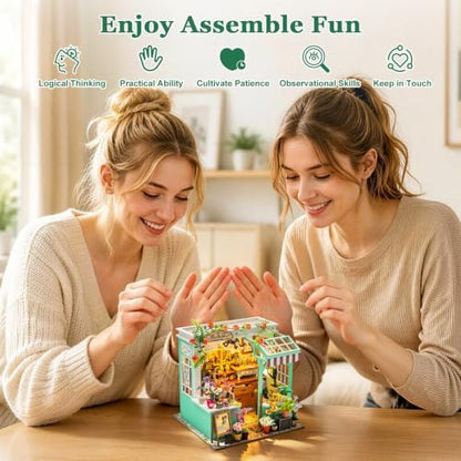 DIY Miniature House Kit, Alice Garden Tiny 3D Wooden House Making Set for Adults, Dollhouse Bookshelf Decor with Furniture & LED Lights, Christmas Birthday Greenhouse Craft Gift for Friend - Image 6