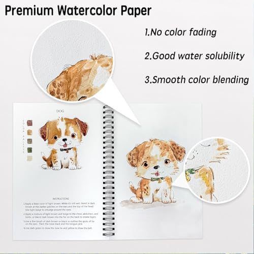 SLWBZ Watercolor Workbook Animals, 15 Different Patterns of Original DIY Designs, Beginner-Friendly Watercolor Workbooks, (Animals, Without Palette) - Image 3