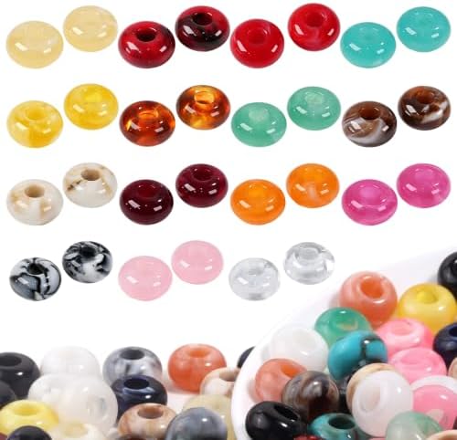 140PCS Large Hole Beads DIY Jewelry Making Kit, 14mm Acrylic Rondelle Multi‑Color Smooth Loose Beads for Keychains Bracelet Necklace Craft Carabiner Bag Charms by Unknown