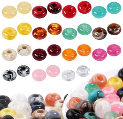 140PCS Large Hole Beads DIY Jewelry Making Kit, 14mm Acrylic Rondelle Multi‑Color Smooth Loose Beads for Keychains Bracelet Necklace Craft Carabiner Bag Charms by Unknown